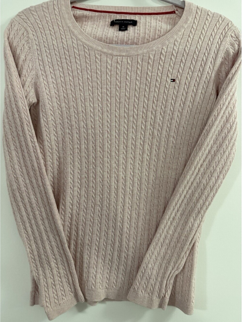 Tommy Hilfiger Cable Knit Crewneck Pullover Classic Sweater Soft Pink M